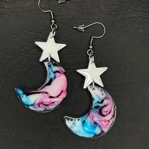 LGBTQ PRIDE Resin Earrings | Moon & Stars - Trans Earrings