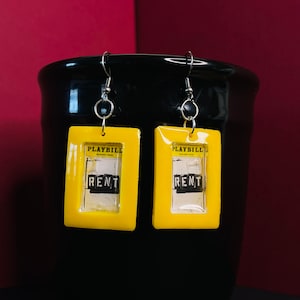 RENT Playbill Earrings - Broadway Musical - Theatre Kid - Handmade - Resin Art