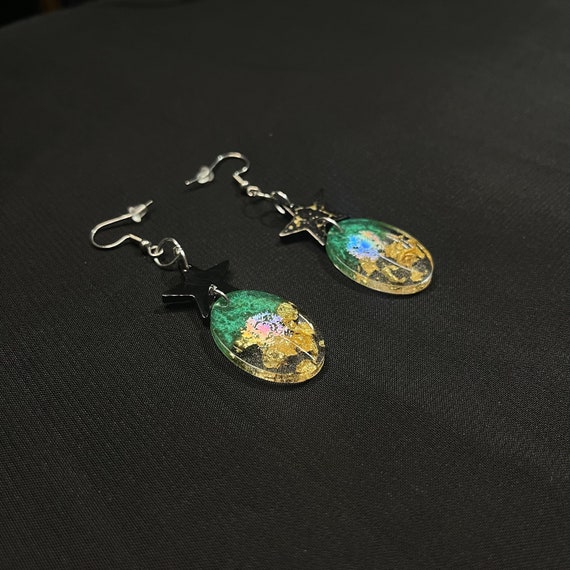 Patrick's Day Resin Earrings Oval Holographic Wishes