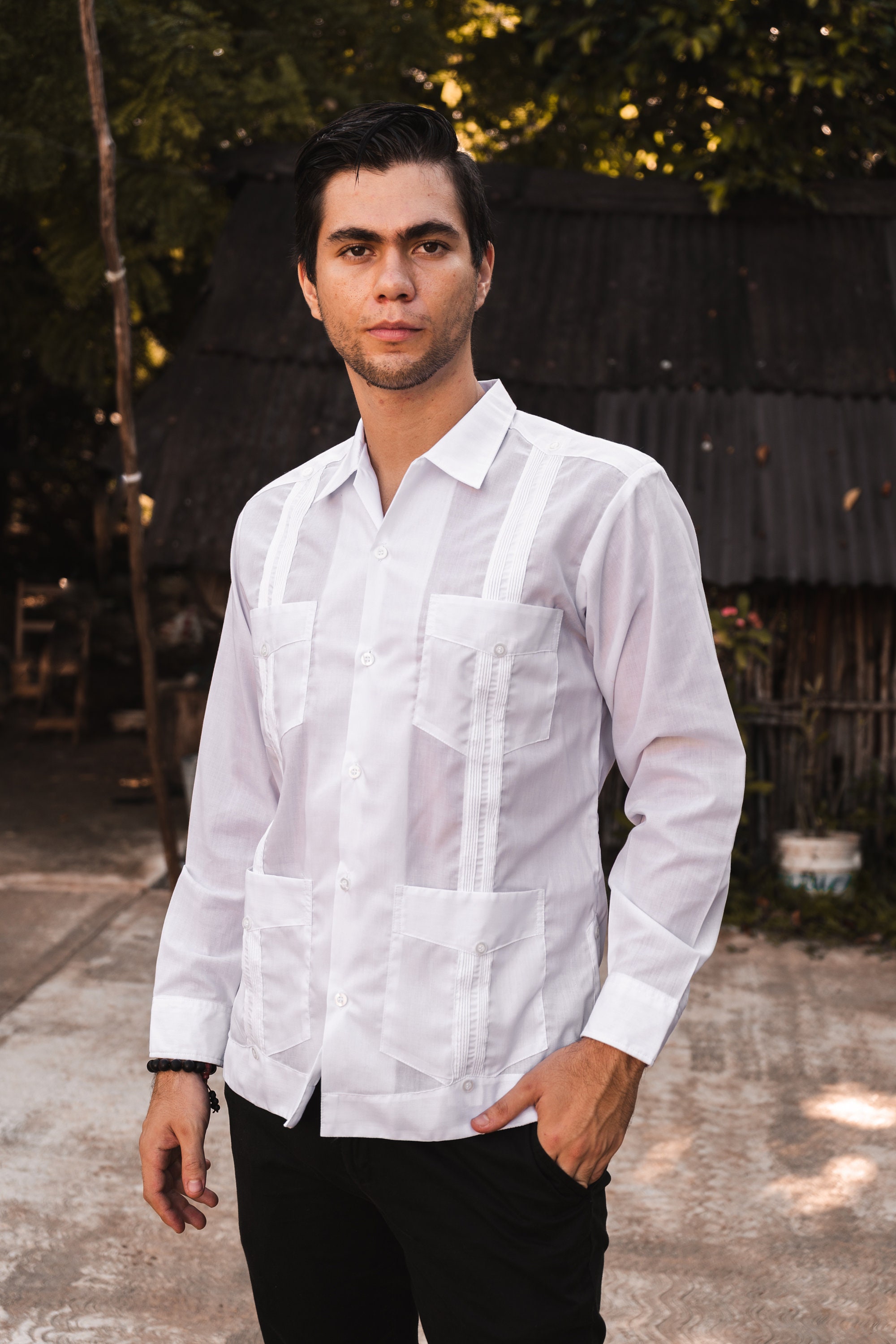 Guayabera estilo tradicional de blanco camisa de - Etsy México