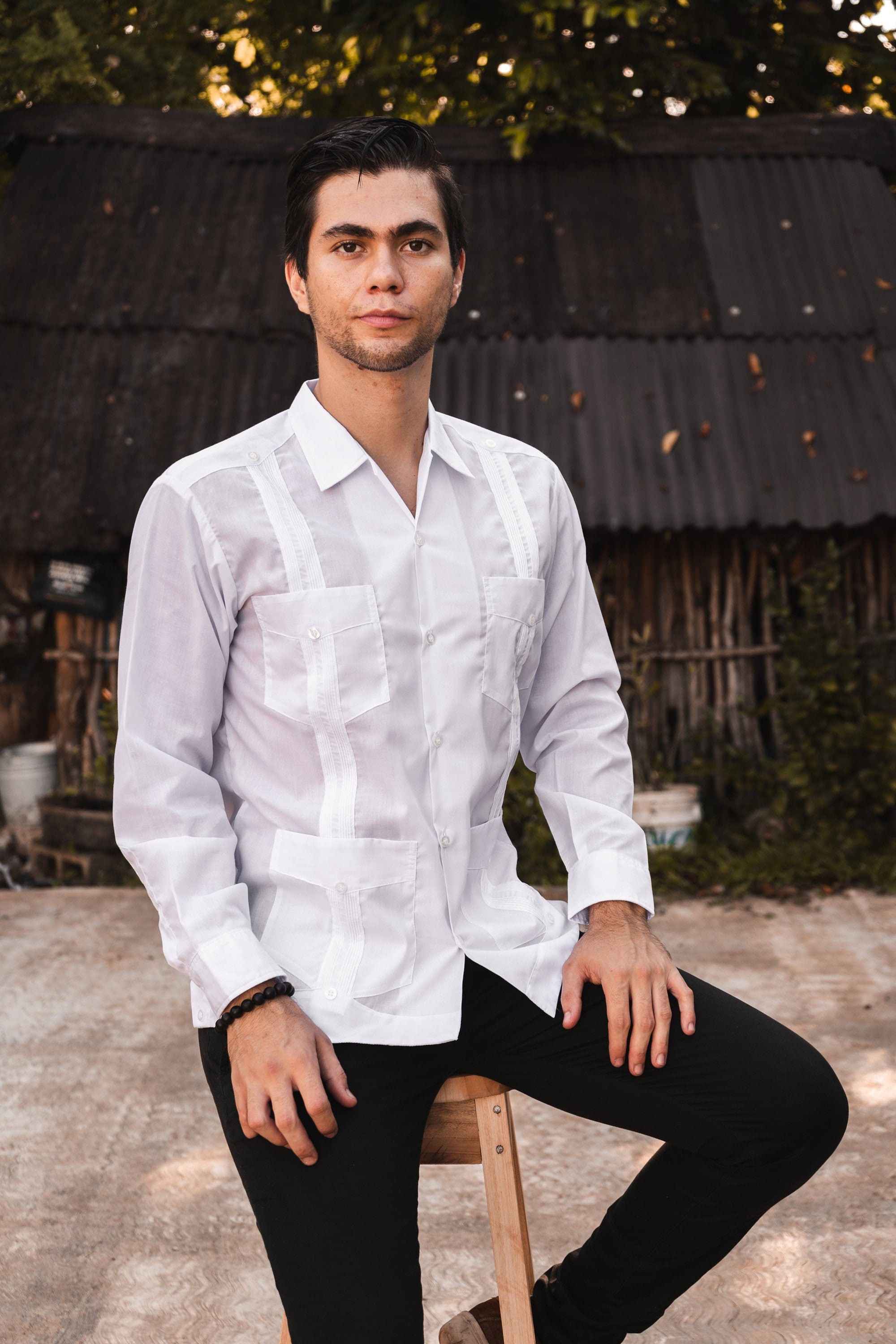 White Traditional Guayabera Shirt Mexican Handmade Dress Etsy