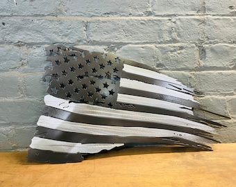 Black and Polished Tattered American Flag, Metal American Flag, Metal Flag Wall Art, Metal Home Decor, Patriotic Gifts, Military Gifts