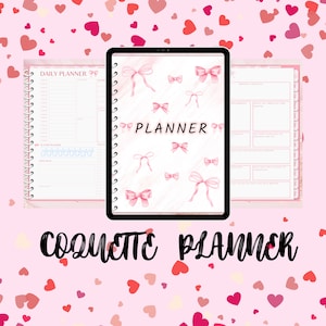 Coquette 2024 Digitaler Planer: Pinke Schleifen, Goodnotes iPad Planner (PDF)