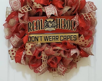 Burlap Firefighter Wreath