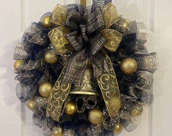 Navy blue and Gold Christmas Wreath