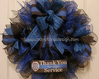 Black and Blue Police Wreath