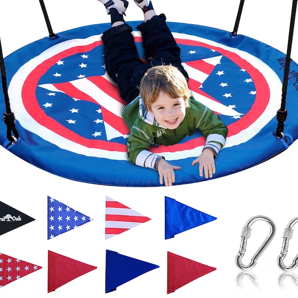 Royal Oak Giant 40" Saucer Tree Swing 700 lb Capacity, Steel Frame, Waterproof, Easy to Install - Non-Stop Fun! (US Flag)