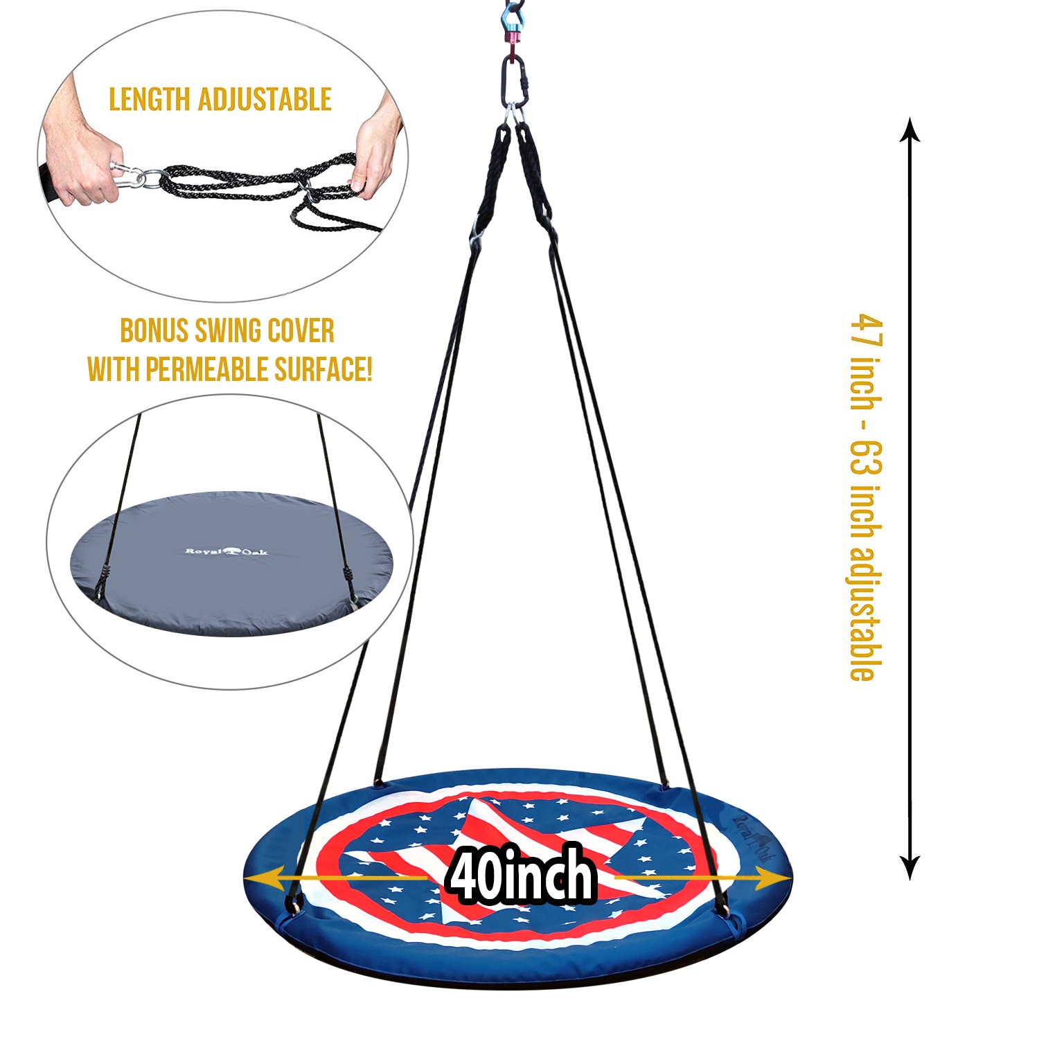 Royal Oak Giant 40 Saucer Tree Swing 700 Lb Capacity, Steel Frame, Waterproof, Easy to Install