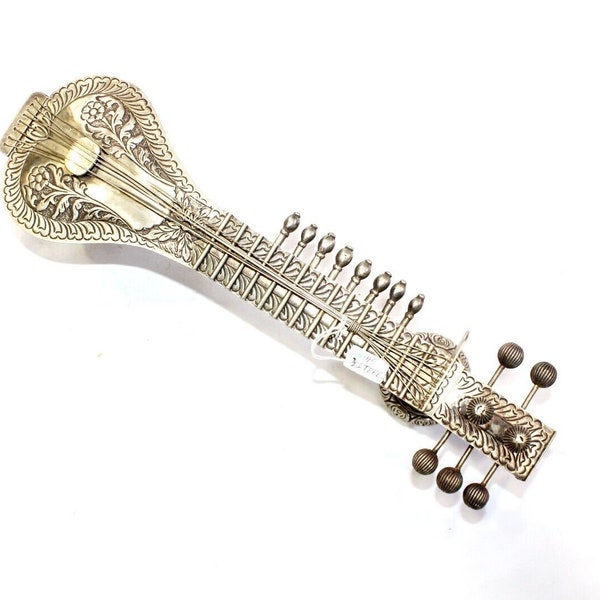 Vintage Sitar Trinket Box Traditional Solid Silver India Musical Instrument H704