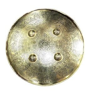 Shield Dhal India Hand Engraved Design Battle Armory Brass Polish  F928