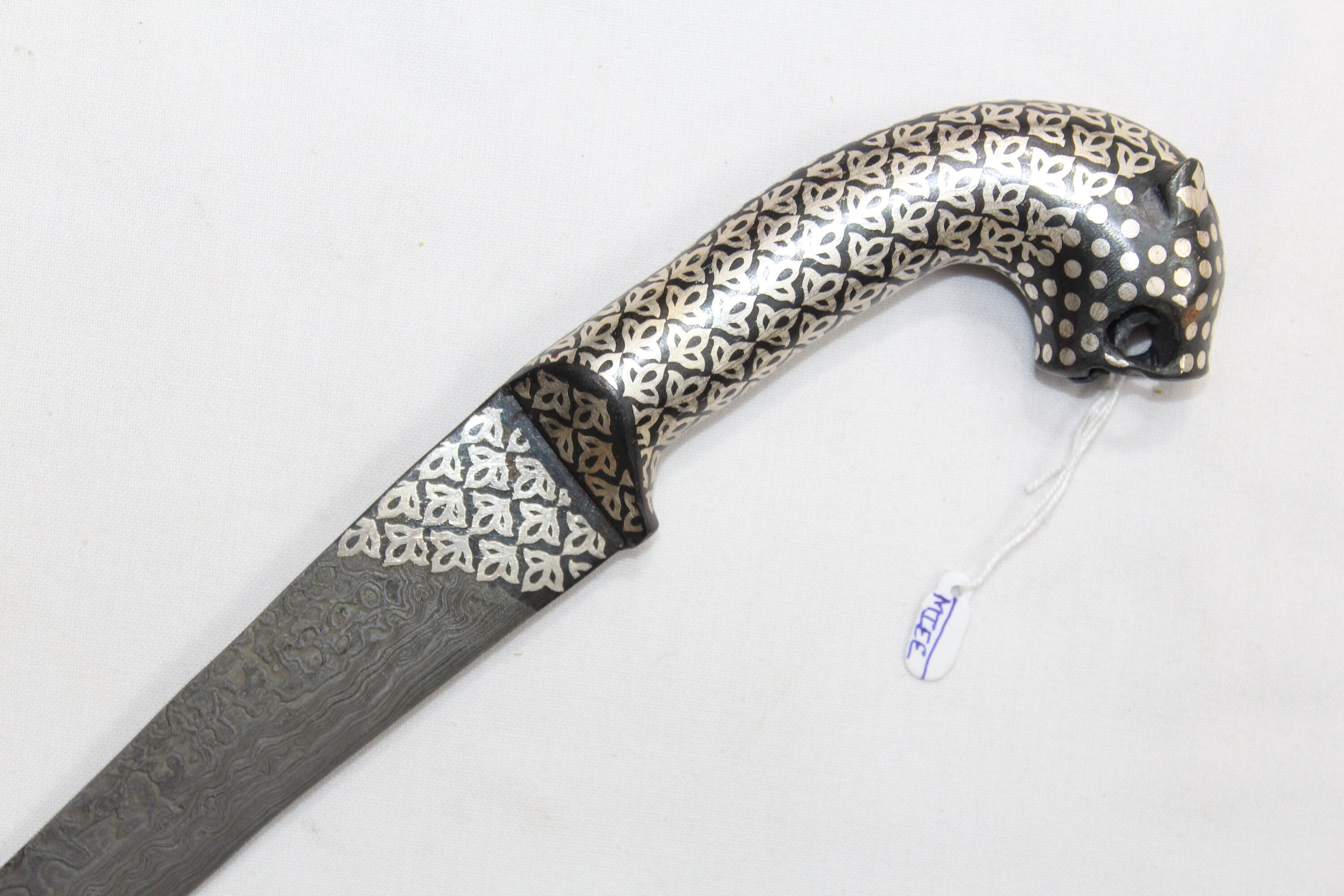Tiger Hand Engraved Dagger Knife Silver Wire Work Damascus