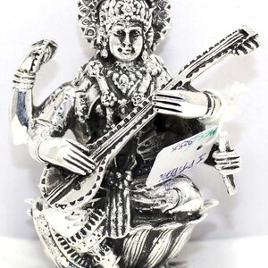 Saraswati 925 Sterling Silver Statue Figurine Idol Hindu Goddess India Handmade Gift Home Decor Gift W452