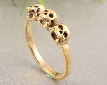 Skull ring, 18k gold skull evil eye ring, boho ring, minimalist ring, gold skull ring, mens ring, rings for women,  dg -nlu.