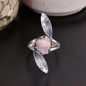 Rose Quartz Ring, 925 Sterling Silver Ring With Leaf Pattern Ring, Calm Ring, Women Ring, Gift For Her, Valentine Day Gifts, Rings