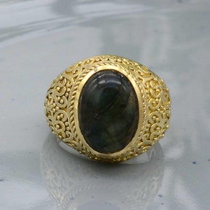 Labradorite Ring, Gemstone Ring, 18k Gold Labradorite Ring, Handmade Ring, Unique Rings, Vintage Rings, Labradorite Jewelry, Rings For Women