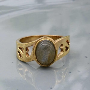 Labradorite Gemstone Ring, Brass Gold Plated Ring, Vintage Rings, Boho Rings, Labradorite Jewelry, Gift For Her, Handmade Ring, Mothers Gift