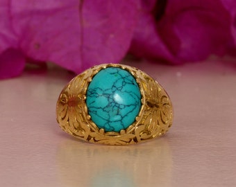 Blue Turquoise Ring In 18k Gold/925 Silver/Rose Gold, Oval Cut Ring, Turquoise Jewelry, Boho Ring, Gold Ring For Women, Christmas Gift