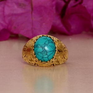 Blue Turquoise Ring In 18k Gold/925 Silver/Rose Gold, Oval Cut Ring, Turquoise Jewelry, Boho Ring, Gold Ring For Women, Christmas Gift