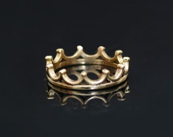 Anillo de oro, anillo de declaración de corona, anillo de latón, banda de corona de oro, anillo de corona de princesa, banda de corona, regalo único para ella, regalo del día de San Valentín, anillos