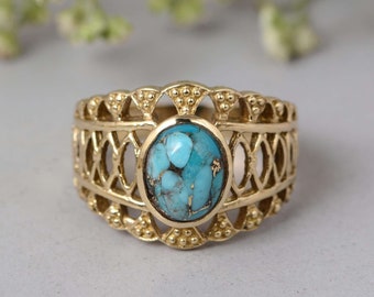 Anillo de turquesa, anillo de latón, anillo de piedras preciosas, joyería hecha a mano, anillo único, anillo bohemio, anillo vintage, regalo para ella, regalos para él