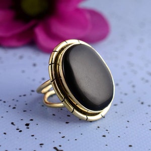 Obsidian Ring, Black Obsidian Ring, Brass Gemstone Ring, Handmade Ring ,Unique Ring, Black Obsidian Jewelry, Boho Jewelry, Valentine Rings