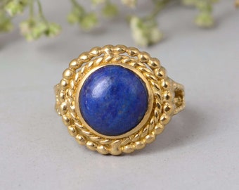 Lapis Lazuli Ring, Brass Gemstone Ring, Beautiful Knot Design Ring, Handmade Ring, Rings For Women, Christmas Gift, Valentine Day Gifts