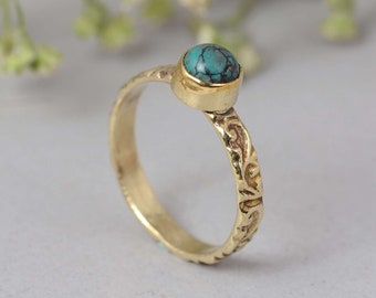 Anillo de turquesa, Anillo de latón, Anillo de piedras preciosas, Joyas hechas a mano, Anillo único, Anillo boho, Anillo vintage, Regalo para ella, Regalos para él