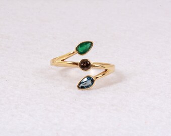 Multi Gemstone Ring,Designer Brass Ring,Vintage Rings,Boho Rings,Rings For Women,Couple Rings,Wedding Gift,Statement Ring,Valentine Gift
