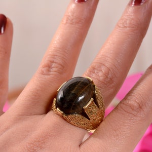 Tiger&#39;s eye Gemstone Ring,Brass Gemstone Ring,Vintage Rings,Boho Rings,Promise Ring,Gift For Her,Midi Ring,Pure Brass Ring,Valentine Gifts
