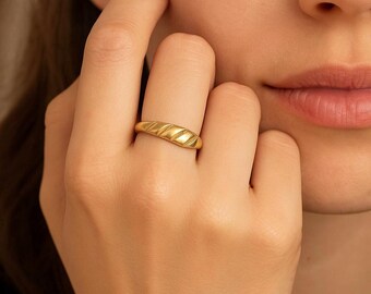 Handgefertigter Messing-Kuppelring, asymmetrischer minimalistischer Statement-Ring