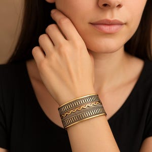 Handmade Boho Cuff Bracelet | Adjustable Tribal Bangle | Vintage Ethnic Jewelry for Women & Men | Statement Brass and Silver Cuff
