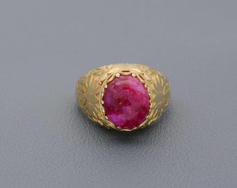 Brass Gemstone Ring | Handmade Pink Stone Vintage Ring | Boho Brass Jewelry | Antique Style Statement Ring | Unique Gift for Women & Men