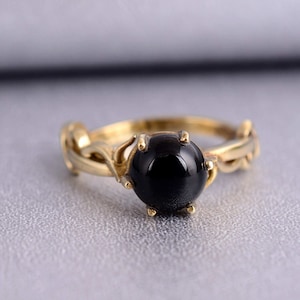 Brass Black Onyx Ring, Vintage Gemstone Ring, Handmade Boho Statement Jewelry, Healing Crystal Ring, Unique Gift for Her