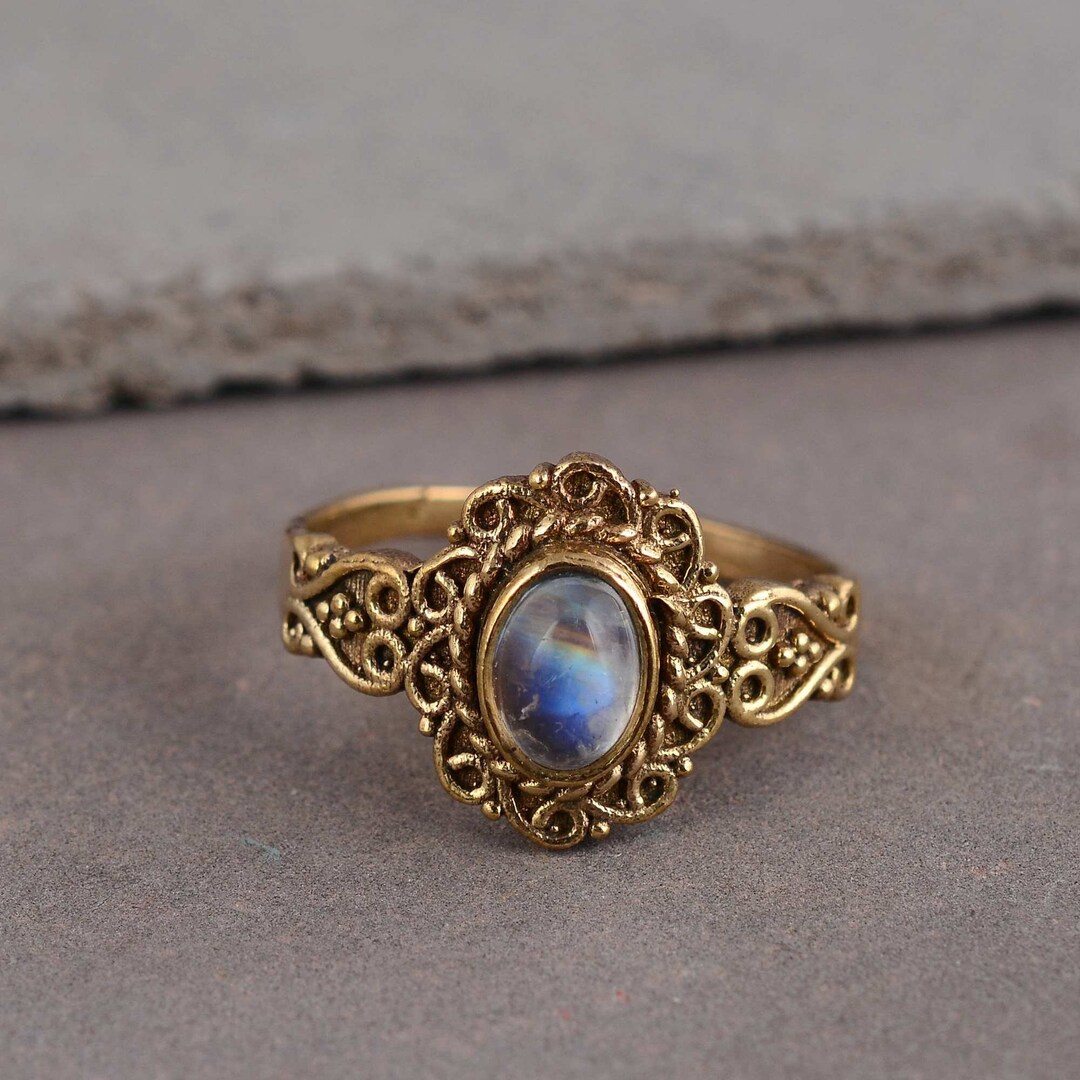 Moonstone Ring, Knot Ring, Engraved Design Ring, Beautiful Dot Ring ...
