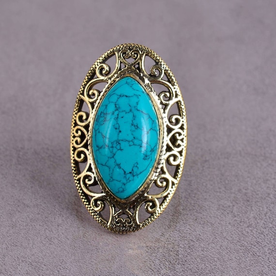 Turquoise Gemstone Ring,brass Ring,engraved Designer Ring,knot