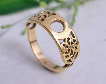 Bague remplie d'or 18 carats, bague en filigrane avec pierres précieuses, bague florale, bague faite à la main, cadeau pour elle, bague pour femme, bagues de couple, bagues uniques, cadeau de la Saint-Valentin