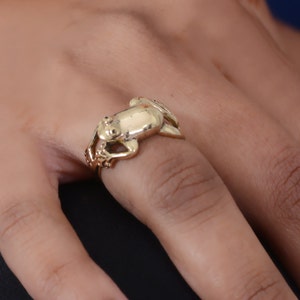 Kikkerring, 18k gouden kikkerring, handgemaakte ring, boho-ring, dierenring, kikkersieraden, dierensieraden, beloftering, cadeau voor haar, valentijnsring, geschenken