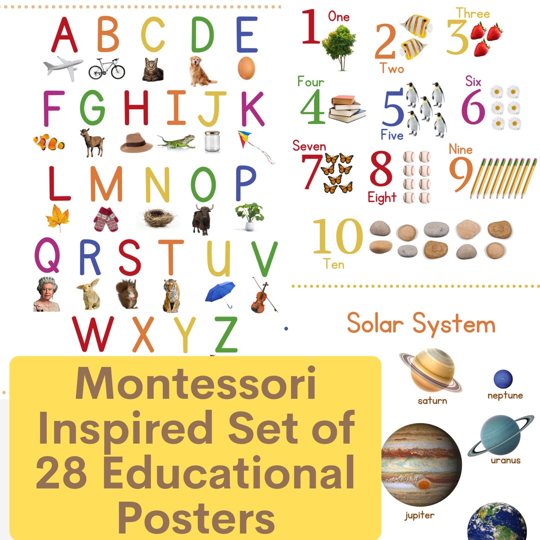 28 Montessori Educational Posters, Playroom Wall Decor, Alphabet, Boho ...