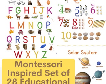 28 Montessori Educational Posters, Playroom Wall Decor, Alphabet, Boho Classroom Decor, Home School Prints, Teacher Gift, Teacher, Playroom