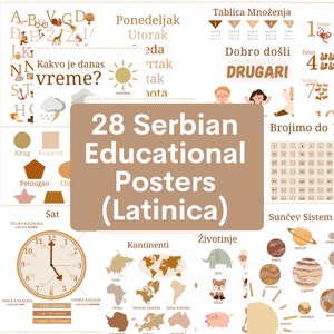 28 Serbische Neutrale Lernposter in Latinica
