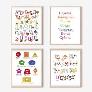 Conjunto de 4 pôsteres educacionais sérvios, arte de parede sérvia, decoração sérvia, presente sérvio