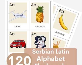 120 flashcard in alfabeto latino serbo, stampabili per bambini
