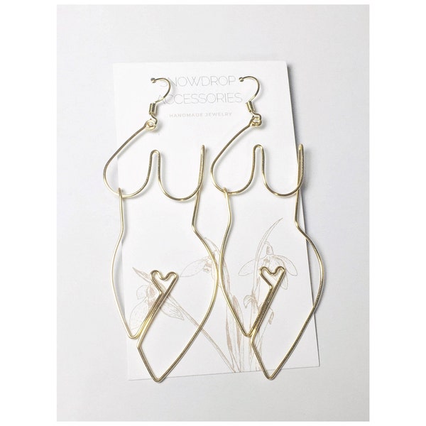 Nude Body Gold/Silver Colored Wire Earrings (Clip-On Option)| Abstract One-Line Earrings | Lesbian, WLW, LGBTQ