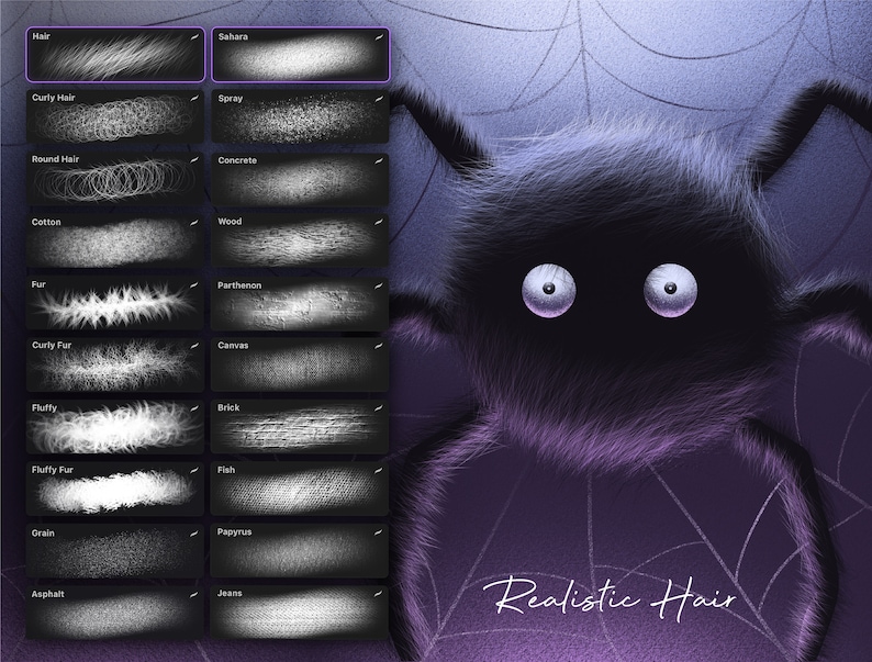Hair & Texture Brushes for Procreate Etsy