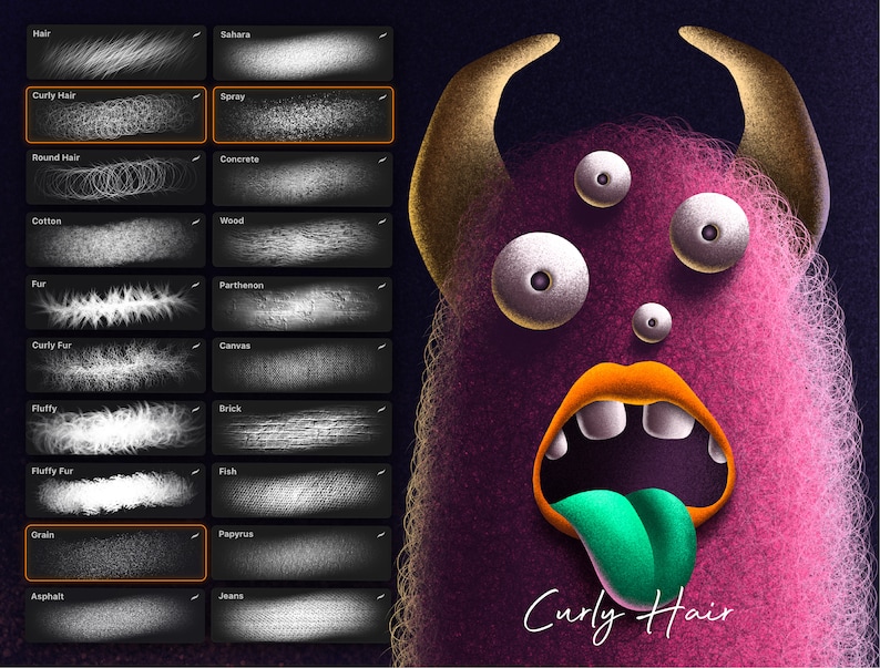 Hair & Texture Brushes for Procreate Etsy