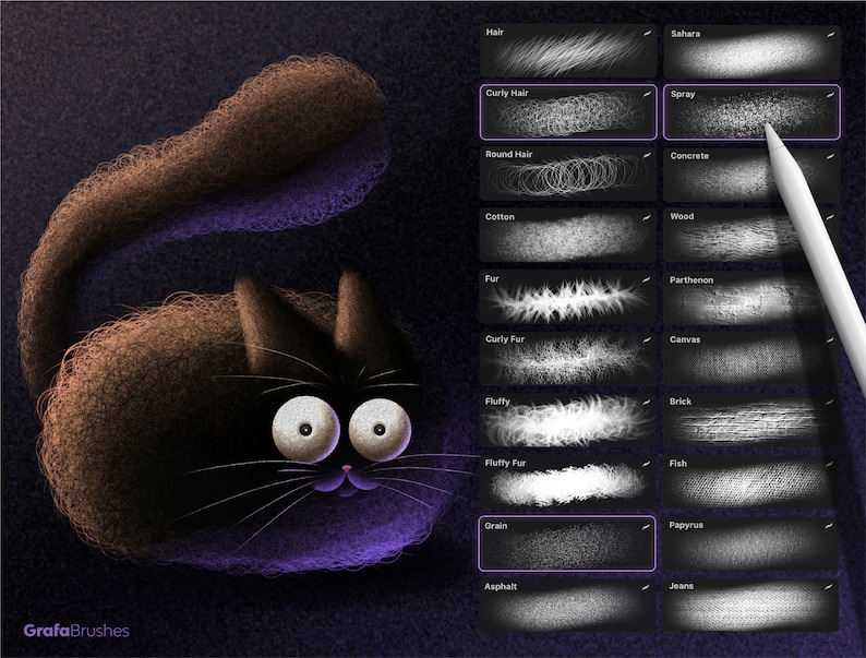 Hair & Texture Brushes for Procreate Etsy