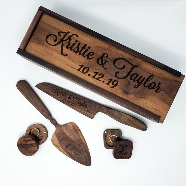 Engraved Cake Serving Set,Wedding,Anniversary Gift,Wooden Knife And Server With Box,RusticSet,Wedding Cake Cutting Set,Farmhouse,Bundle Gift