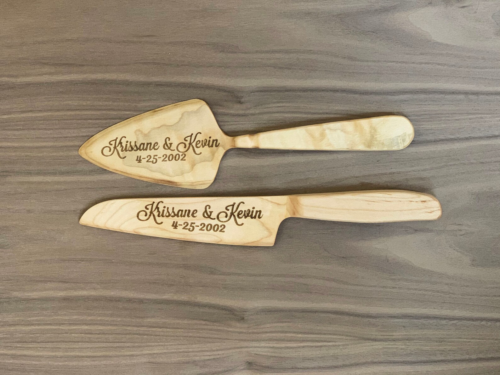 Engraved Cake Serving Setweddinganniversary Giftwooden Etsy