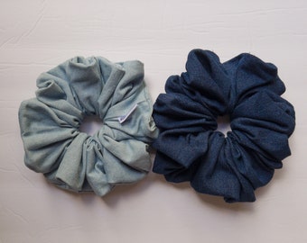 Denim Scrunchie - Regular Size or Extra Large - Hair Accessory - Elastic