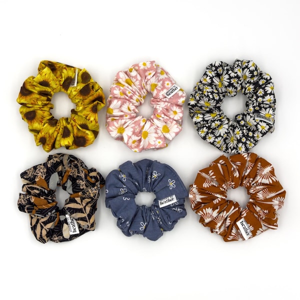 Floral Scrunchie - Two Sizes - Regular - Oversized/Extra Large - Hair Accessory - Elastic